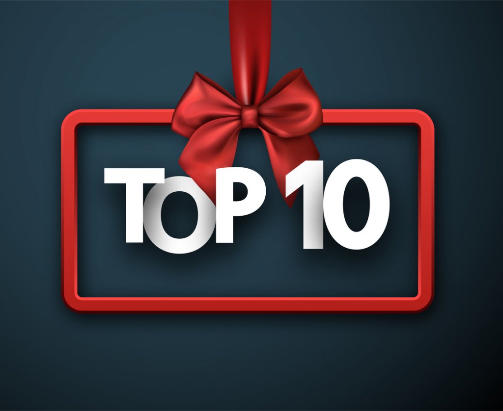 Top 10. Card with red satin bow. Vector background.