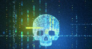 Neon digital skull, cyber security concept art, Skeleton Key attacks